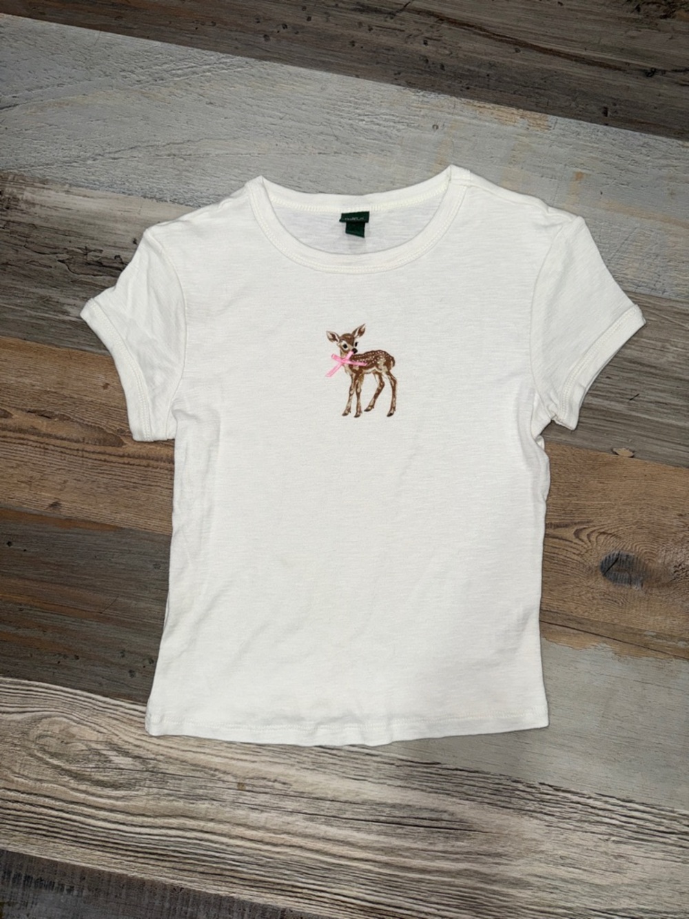 Baby tee White Deer Graphic Tee with Pink Bow
